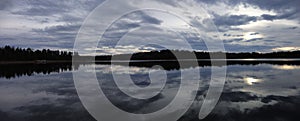 Sunset and Cloud Reflections over a Wilderness Lake, Panorama/Banner