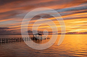 Sunset Clouds Across Sky Over Currituck Sound NC