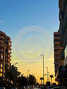 Sunset clouds houses palm trees GTA cars