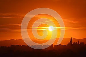 Sunset clouds and landscape