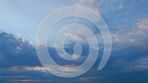 Sunset with clouds in motion. Summer sky at sunset with clouds. Timelapse.