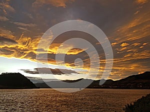 Sunset clouds over the lake