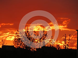 Sunset Clouds red sun reflection effect dawn