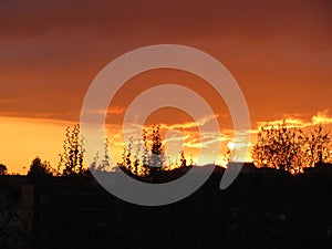 Sunset Clouds red sun reflection effect dawn photo