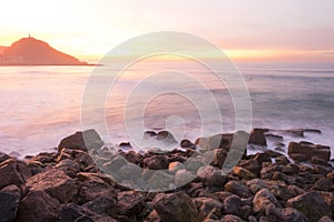 Sunset on the coast of the city of San Sebastian Donostia.