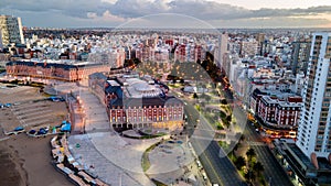 Sunset on the coast of Mar del Plata from the air.