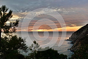 Sunset on the coast. Moneglia. Liguria. Italy