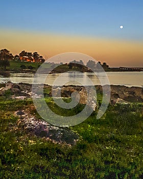 Sunset Coastal Scene Buceo Port, Montevideo Uruguay photo