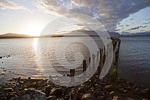 Sunset at the coastline of Puerto Natales. photo