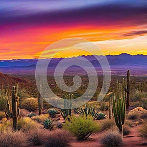 sunset colorful and vivid southwestern desert panoramic landscape image created by