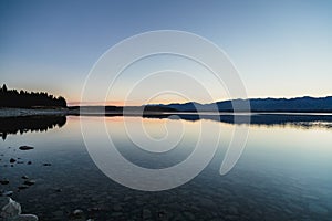 Sunset colors and reflection at Mount Cook the Aoraki/Mount Cook National Park, South island, New Zealand