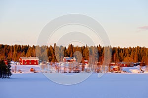 Sunset colours in Lapland, near Kiruna city, the northernmost town in Sweden, Europe