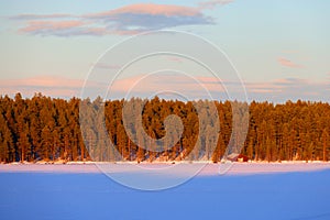 Sunset colours in Lapland, near Kiruna city, the northernmost town in Sweden, Europe
