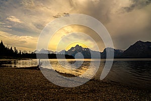 Sunset on Colter Bay in Grand Yeton National Park in Wyoming