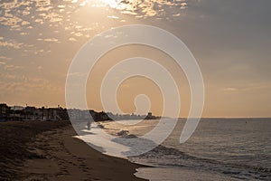 Sunset at Coma Ruga beach in Tarragona, Spain