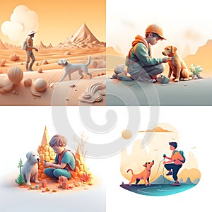 Sunset Companions - A Young Boy and His Loyal Dog