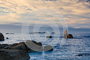 Sunset on Con Negro beach, de Pontevedra, Galicia, Spain