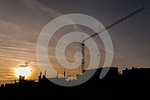 Sunset on construction site