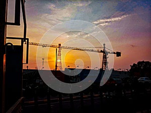 Sunset at construction site photo