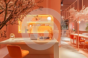 Sunset Coral Color Palette in Modern Office Decor Enhancing Productivity and Positivity photo