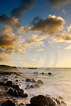 Sunset of coral reef coastline