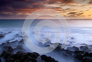 Sunset of coral reef coastline