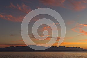 Sunset in Corsica, view of the sea and the mountains