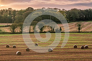 Sunset country village scenic view landscape farming straw bales Cork Ireland