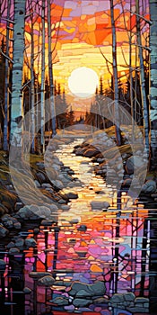 Sunset Creek: A Hyper Detailed Painting Inspired By Erin Hanson
