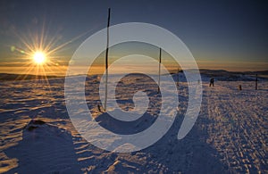 Sunset on cross-country ski track