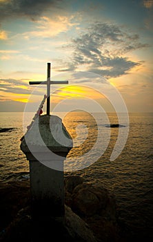 Sunset and crucifix, Vagator, Goa, India