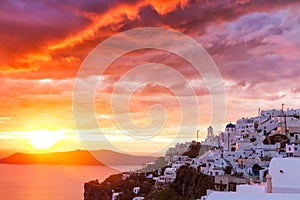 Sunset at cycladic village Imerovigli