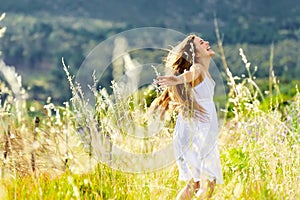 Sunset dancing meadow girl