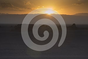 Sunset at the Dasht-e Lut desert near Kerman, Iran photo