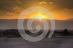 Sunset at the Dasht-e Lut desert near Kerman, Iran photo