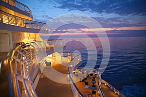 Sunset from the deck of a cruise ship across the ocean, cruising the Baltic Sea.