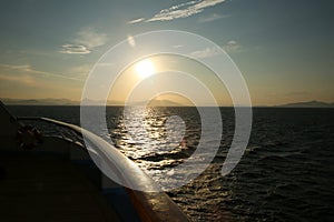 Sunset from the deck of a cruise ship, cruising the Mediteranean Sea