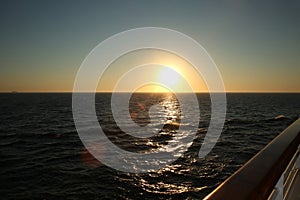 Sunset from the deck of a cruise ship, cruising the Mediterranean Sea