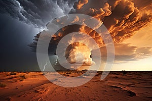Sunset in the desert of Arizona, United States. Storm over the desert, AI Generated