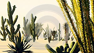 Sunset in the Desert with Cacti 3d rendering