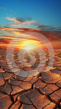 Sunset on desert golden hours, with dry sand and sky, nature theme background photo