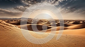 sunset in the desert, panoramic desert scene, sand in the desert, landscape in the desert