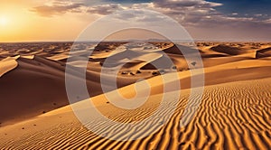 sunset in the desert, panoramic desert scene, sand in the desert, landscape in the desert