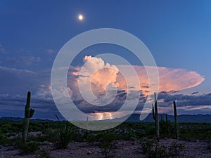 Sunset Desert Thunderstorm Under a Full Moon