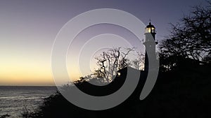 Sunset at Diamond Head Lighthouse in Winter on Oahu Island, Hawaii.