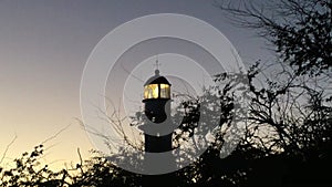 Sunset at Diamond Head Lighthouse in Winter on Oahu Island, Hawaii.