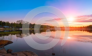 Sunset on the dock of the Baltic Sea