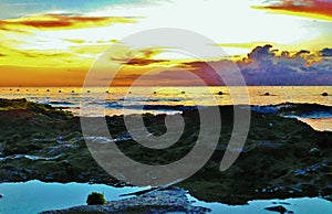Sunset at Dominican republic Beach, bayahibe, resort