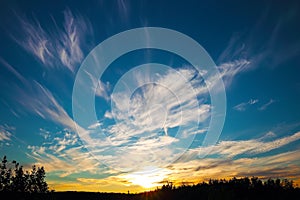 Sunset dramatic sky clouds in Taimyr