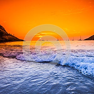 Sunset with dramatic sky over sea at Thailand